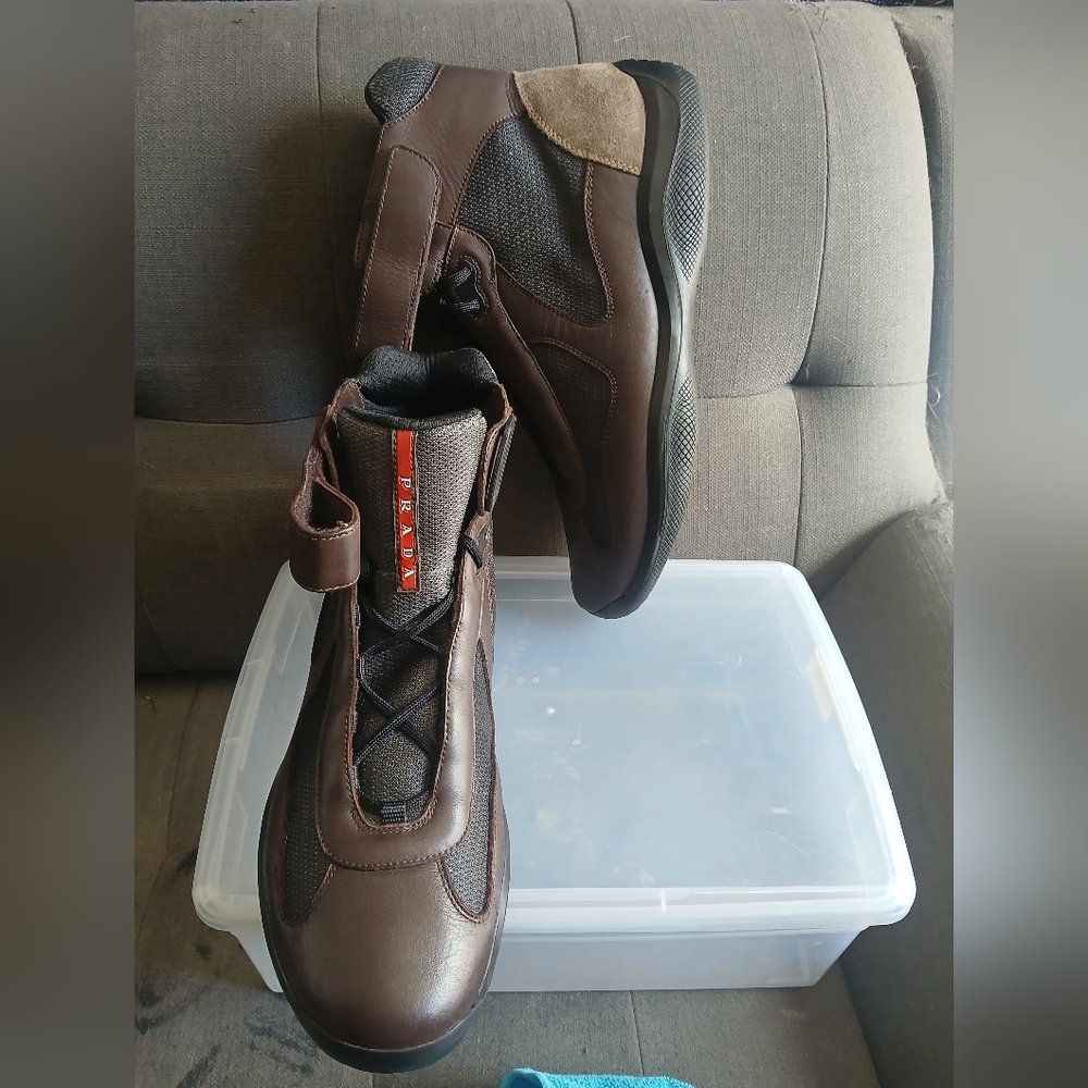 VINTAGE Prada Linea Rossa America’s Cup High-Top - Espresso Brown - US 12 (UK 11